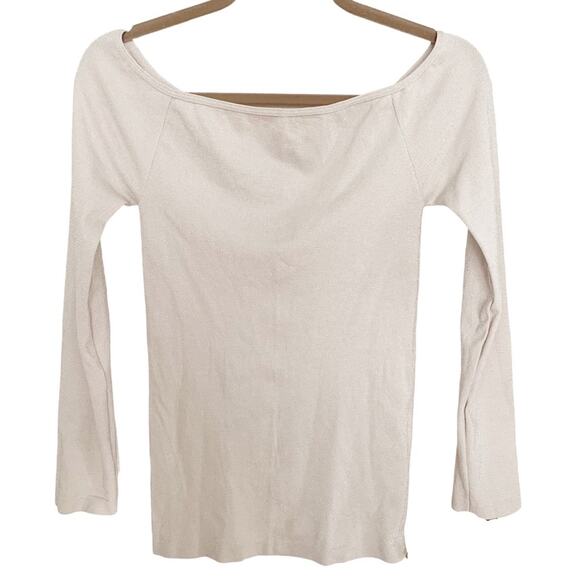 Intimately Free People Cream Metallic Silver L/S Knit Top M/L - Picture 2 of 4